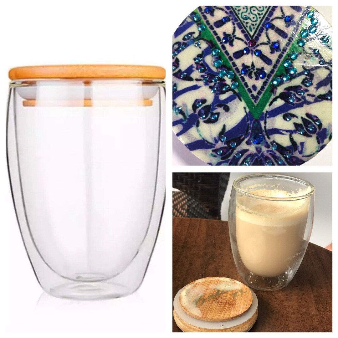 Glass Travel Coffee Cup With Decorated Jewelled Lid Eco Etsy Australia