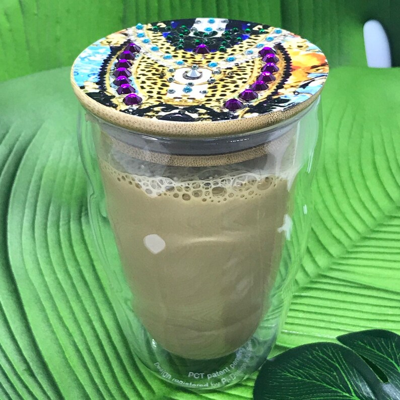 Glass Travel Coffee Cup With Decorated Jewelled Lid Eco Etsy