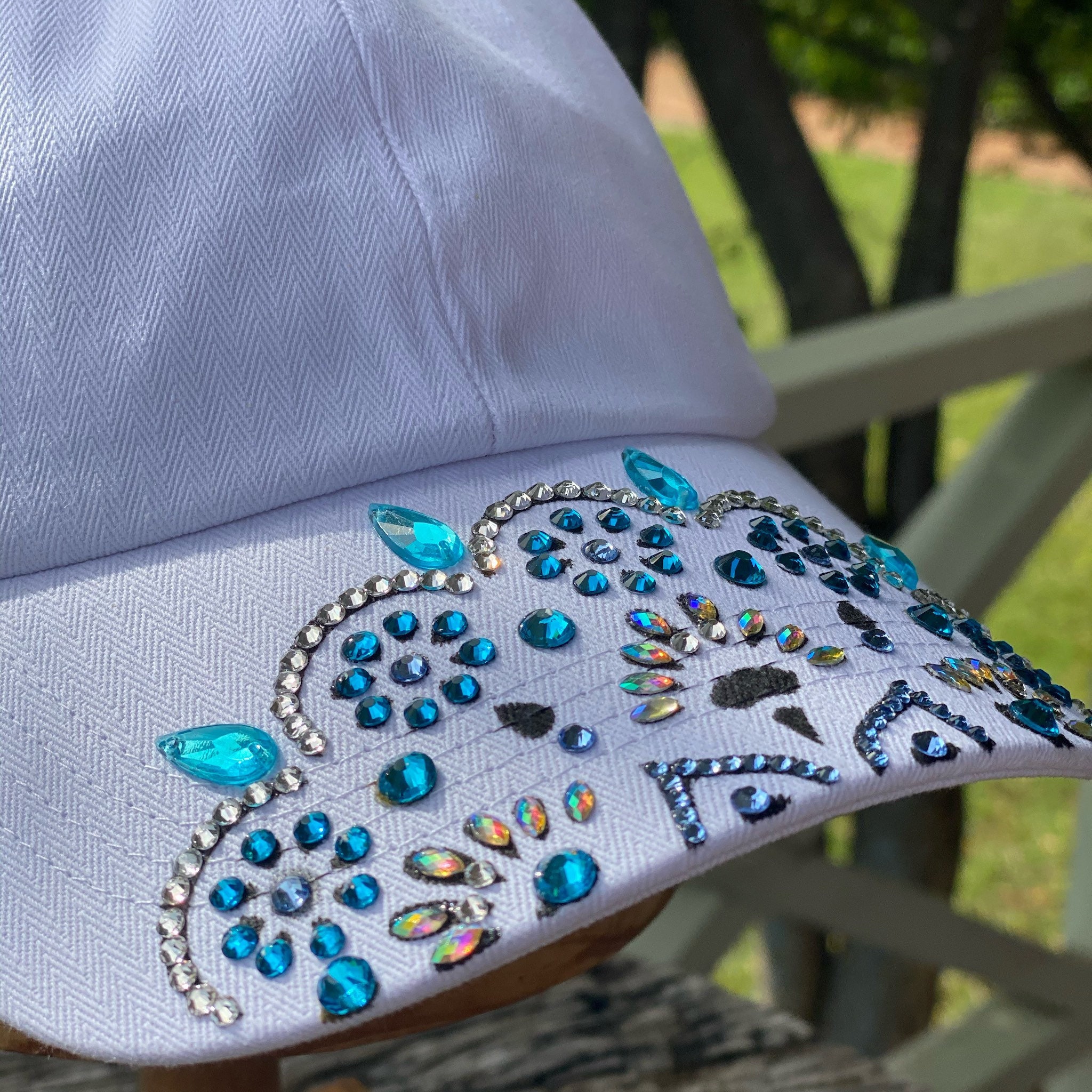 White baseball cap / hat hand painted and decorated with Etsy