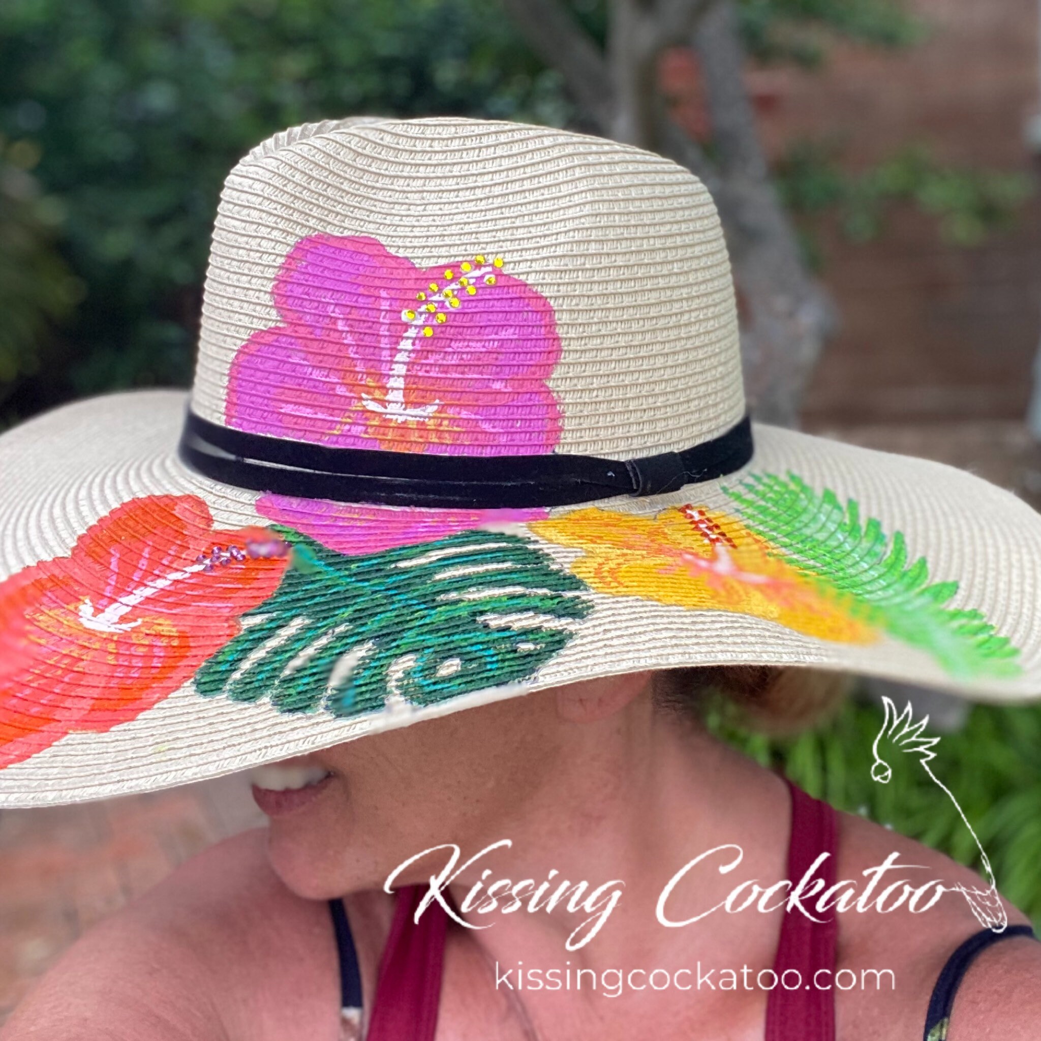 Hand Painted Tropical Flowers Straw Hat. Sun Hat Boho Chic Etsy
