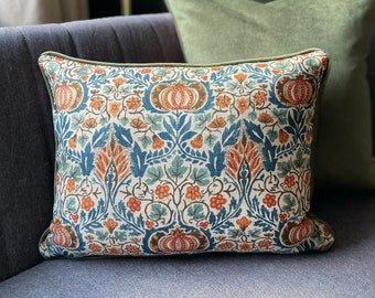 Little Chintz Teal Saffron William Morris  13" x 18" Piped Cushion