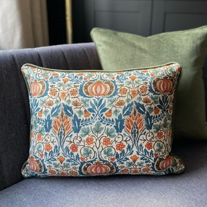 Little Chintz Teal Saffron William Morris  13" x 18" Piped Cushion