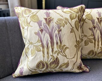 Liberty Berry Art Deco Tapestry style cushion with purple piping 18" x 18"