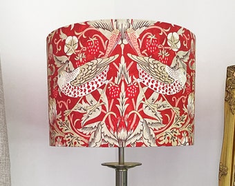 NEW Collection Indian Red William Morris Strawberry Thief Lampshade - Green Bird - 3 sizes