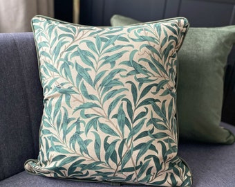 Willow Bough Major Taupe William Morris 18" x 18" Rectangle Cushion with Olive Green Velvet Back