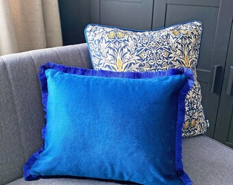 Tassel Blue Indigo velvet Cushion cover with matching back 13" x 18"