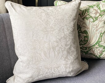 William Morris Strawberry Thief Dove Pure Linen Cushion cover with Neutral Linen piping and back 18" x 18"