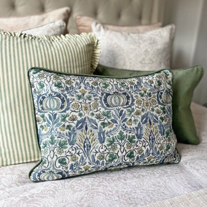 Blue/Green Fennel Little Chintz William Morris  13" x 18" Piped Cushion