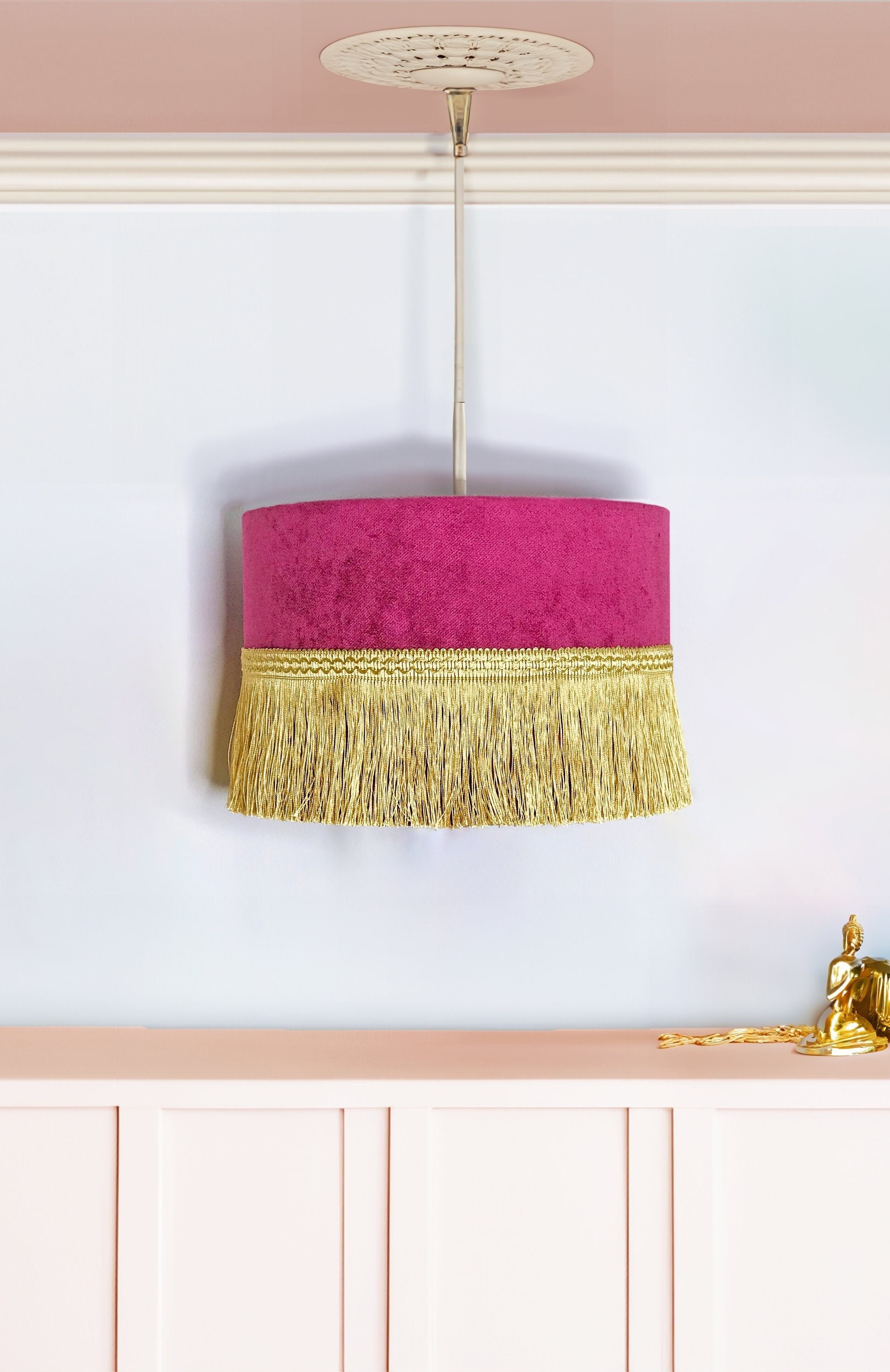 Pink fringe pendant sale light