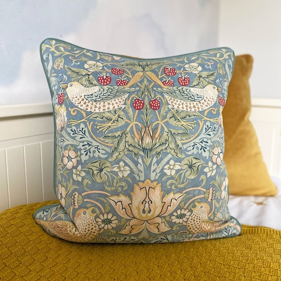 William Morris Slate Vellum Strawberry Thief Cushion 18 X 18