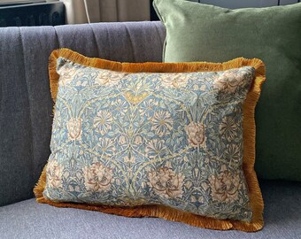 Honeysuckle Steel Mini print William Morris 13" x 18" Rectangle Tassel Cushion