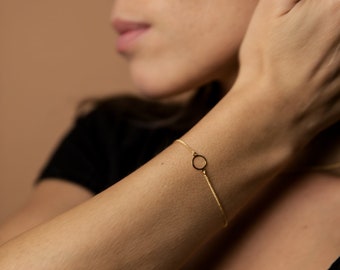 Brass bracelet gilded with fine gold circle minimalist style SOHO