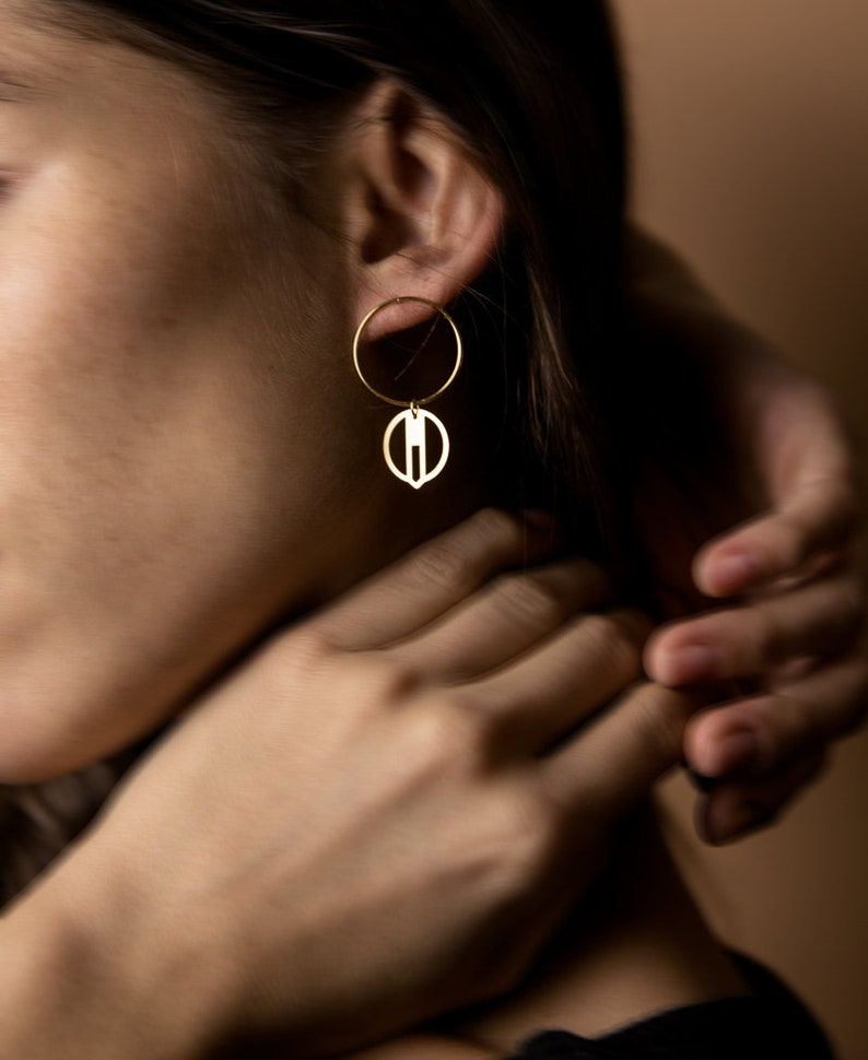 Earrings Creole nail graphic brass or fine art deco style SOHO