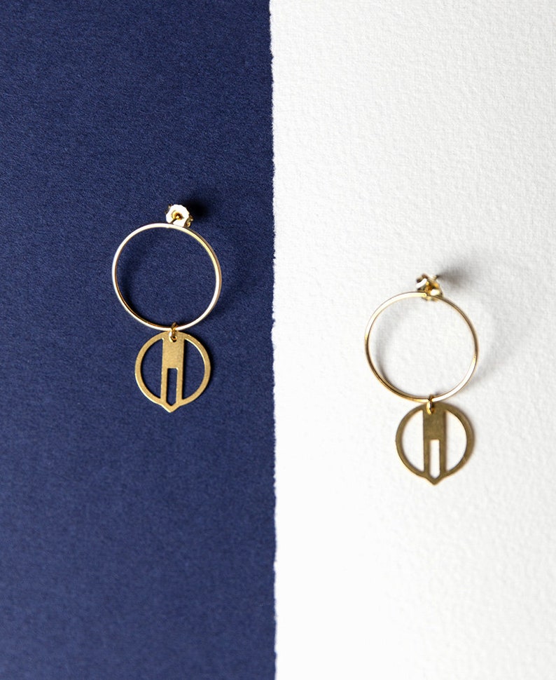 Earrings Creole nail graphic brass or fine art deco style SOHO