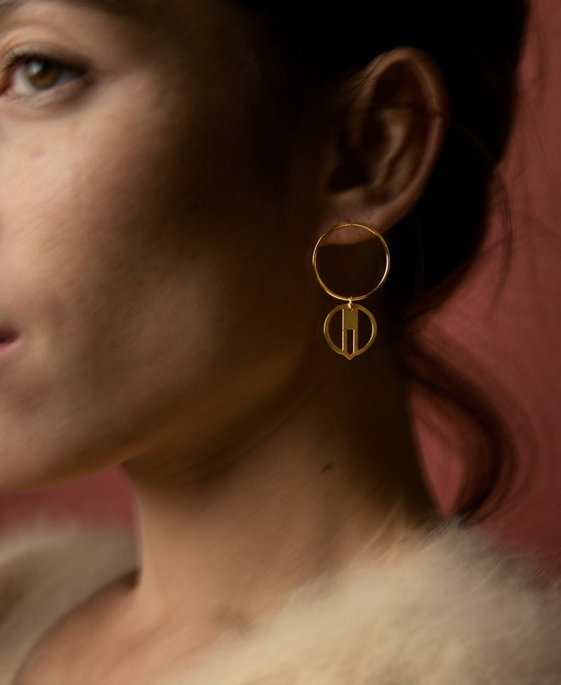 Earrings Creole nail graphic brass or fine art deco style SOHO