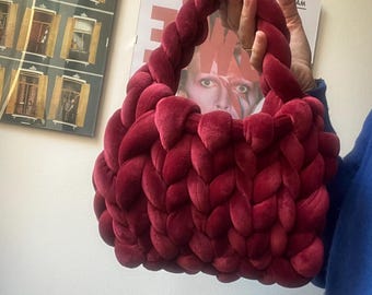 chunky bag burgundy velvet