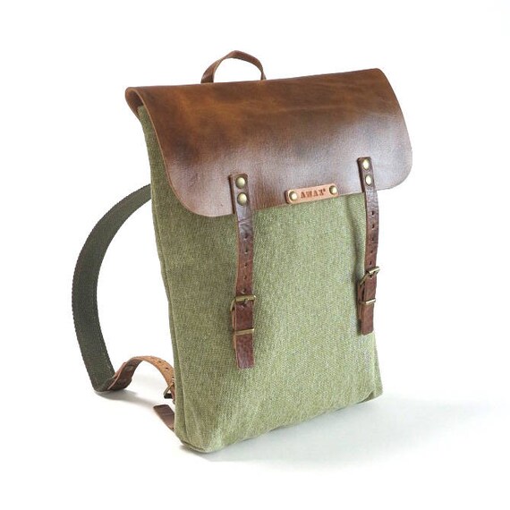 Handmade Leather And Canvas Backpack Mens Backpack Womens Etsy