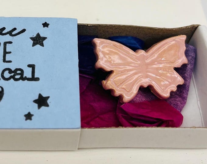 Handmade Ceramic Pink Butterfly Brooch: Sussex Pottery Gift Box
