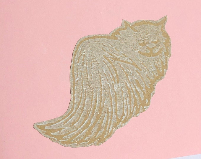 Cat Hand Printed Card, Handmade Greetings Card Which Is Plain Inside, Love Cats, Birthday Card, Anniversary, Fathers day, Pets.