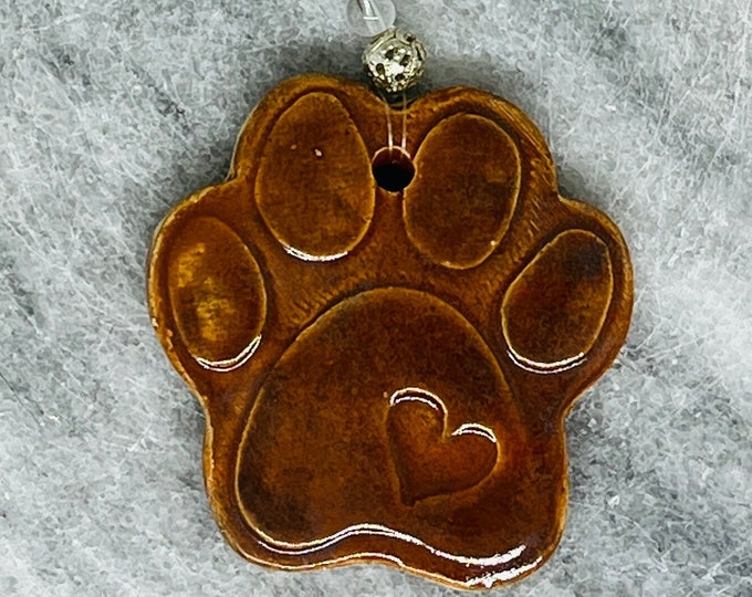 Brown Ceramic Cat Paw Print, Handmade Tabby Cat, Ceramics Ornaments, Christmas Pottery Ornament, Xmas Cats Decorations, Home Decoration.