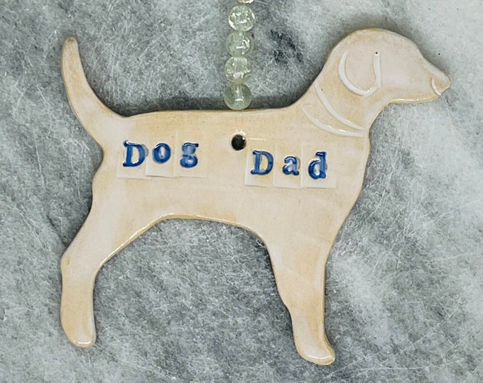 Dog Dad Pottery Ornament, Woof, Love Dogs, Handmade Dog Ornaments, Fur Baby, Sussex Ceramics UK, Kiln Fired Clay, Home Decor, Clay Ornament.