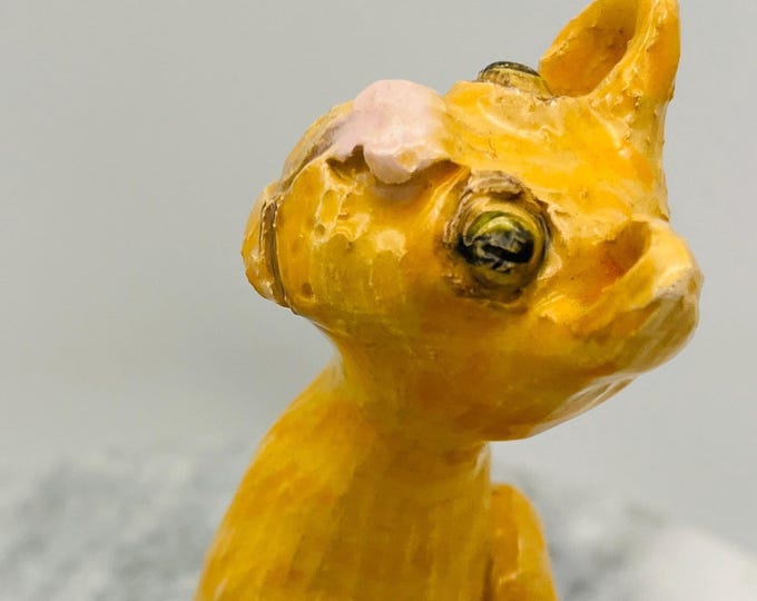 Handmade Ginger Ceramic Cat Sculpture, Pottery Home Decor