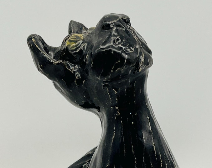 Handmade Ceramic Black Cat Sculpture, Happy Kitty Ornament