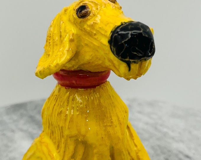 Handmade Pottery Yellow Dog Sculpture: Ceramic Figurine, Kiln Fired Clay