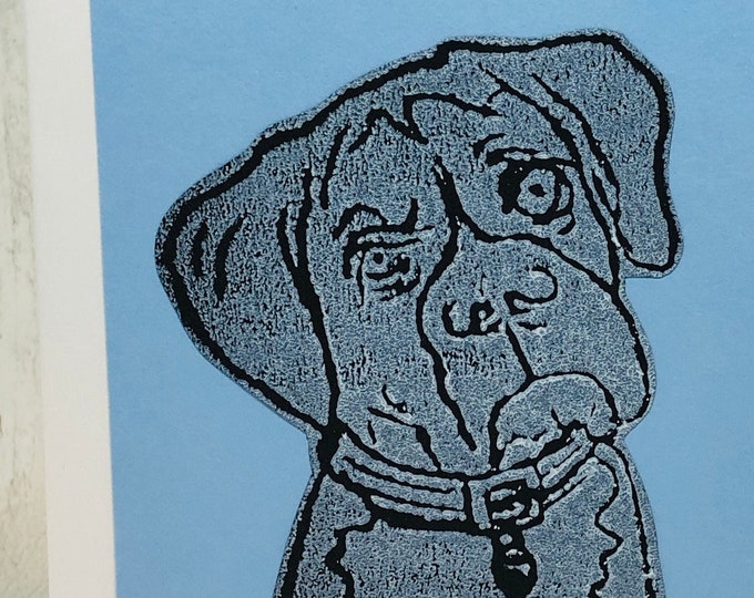 Boxer Dog Greeting Card, Hand Printed Card, Handmade Greeting Cards, Love Dogs, Woof, Birthday Card, Anniversary, Pets.