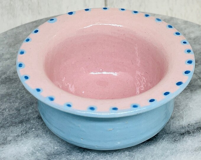 Pink And Blue Wheel Thrown Pottery Pot, Handmade Sussex Ceramics UK, Ceramic Ring Bowl, Kiln Fired Clay Ornament, Home Decor Jewellery Dish