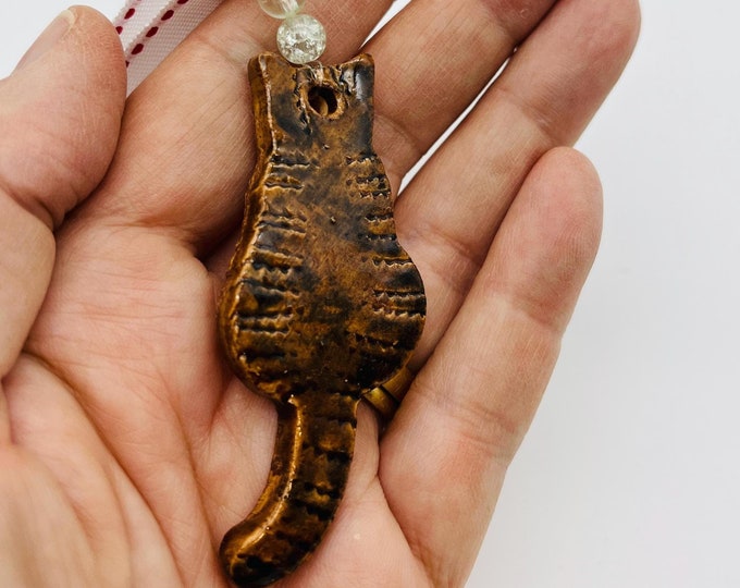 Tabby Ceramic Cat, Handmade Ceramics Ornaments, Pottery Ornament, Kitty Cats Decorations, Home Decoration, Home Interiors, Kiln Fired Clay.