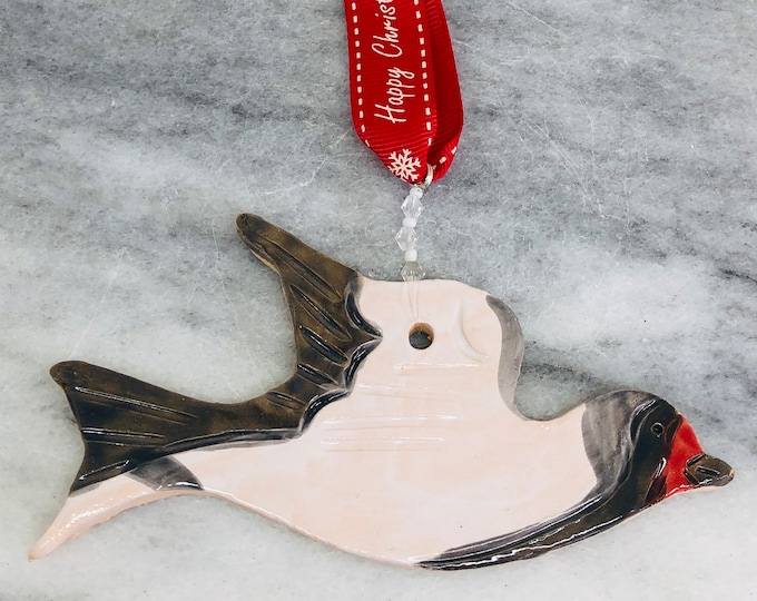 Bird, Love Birds, Wildlife, Swallows, Black and White Pottery Bird, Handmade Sussex Ceramics UK, Clay, Pottery Christmas Ornaments.