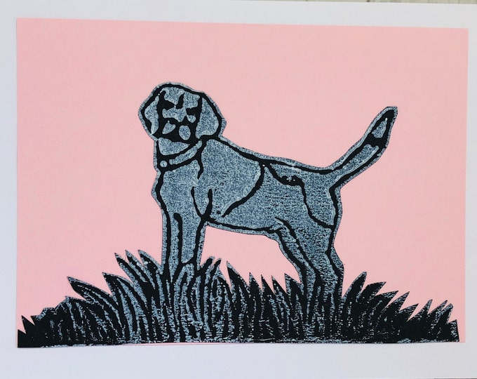 Beagle Dog Greeting Card, Beagles Hand Printed Card, Handmade Greeting Cards, Love Dogs, Woof, Birthday Card, Anniversary, Pets.
