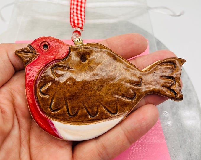 Robin Redbreast, Handmade Pottery Bird, Ceramic, Gift for her, him, Ornament, Decoration, Decor, Birthday, Anniversary, Easter, Fathers Day.