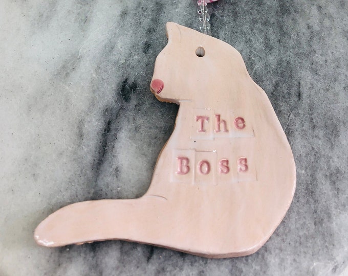 Pottery Cat, The Boss White Cat, Love Cats, Cat Quotes, Handmade Ceramics, Ceramic Kitty Cat Gifts, Kiln Fired Clay, Sussex Ceramics UK.