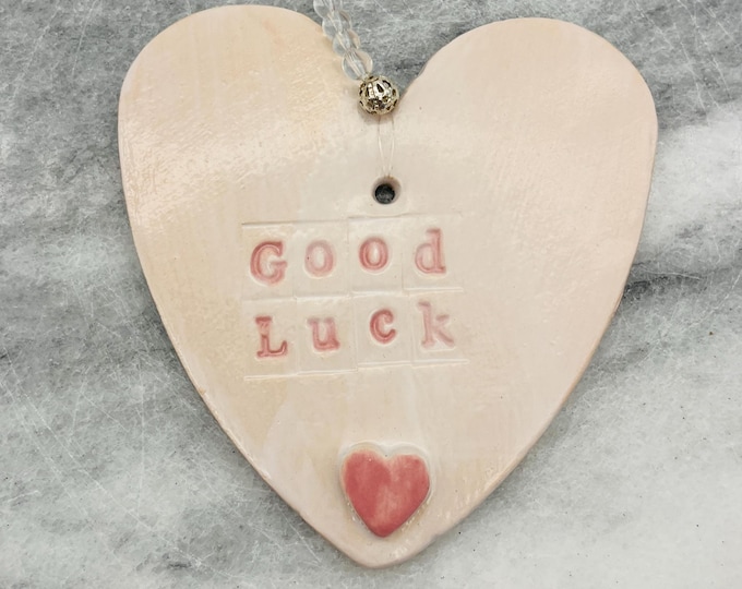 Handmade Ceramic Heart Ornament: Good Luck Pottery Decor