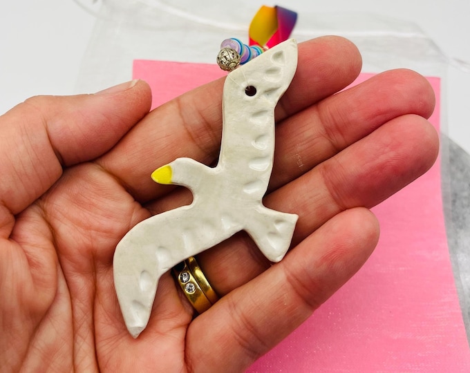 Seagull, Hanging Ceramic Ornament Decoration, Handmade Pottery Seagull Bird, Kiln Fired Clay, Home Decor, Home Interiors, Sussex Ceramics UK