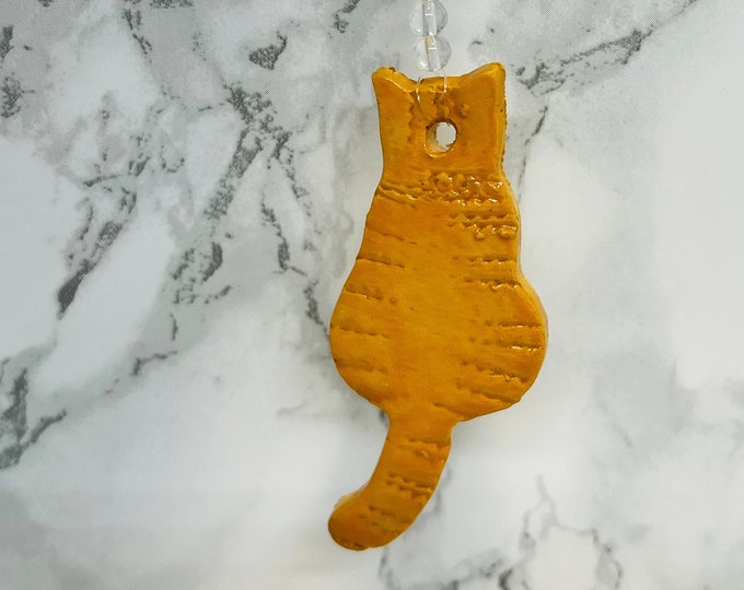 Handmade Ceramic Ginger Cat Hanging Decoration, Made with Kiln Fired Clay, Cat Ornament, Home Decor Pottery Ornaments, Feline Cats Ceramics.