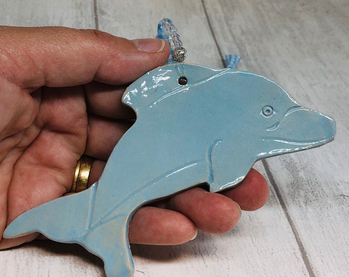 Dolphin, Handmade Ceramic Sea Ornaments, Seaside Home Decorations, Home Interiors, Dolphins Ornament, Kiln Fired Clay, Fun, Whimsical Art.