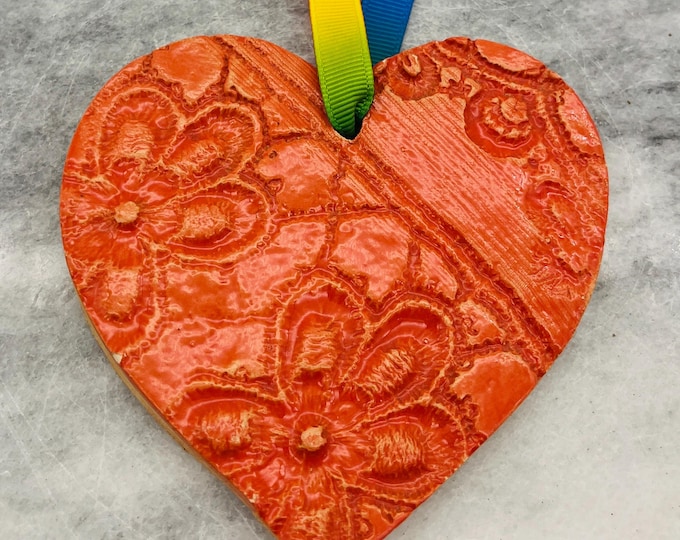 Handmade Pottery Heart Ornament: Rustic Clay Home Decoration