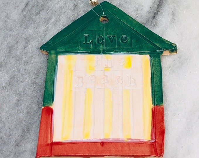 Love The Beach Decoration For Your Home, Ceramic Beach Hut From The Seaside, Beach, Pottery ornament, Handmade  Sussex Ceramics UK.