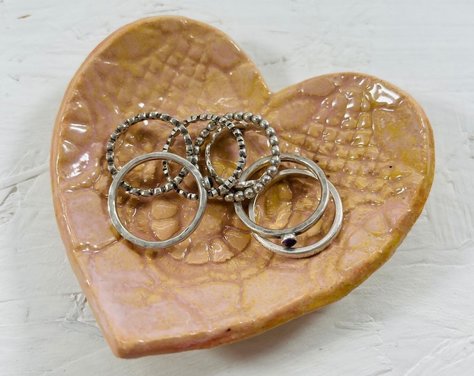 Heart Ring Dish, Handmade Pottery Jewellery Bowl, Ceramic Love Hearts, Clay Jewellery Organiser, Home Decor, Home Interiors, Colourful Home.
