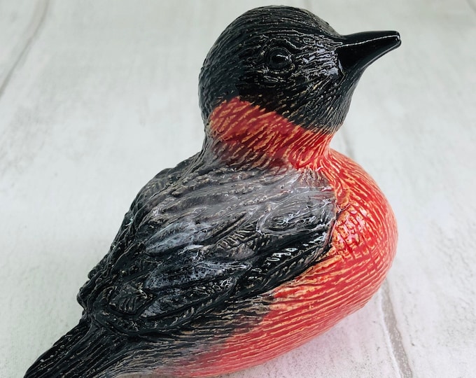 Bullfinch Bird Ornament, Ceramic Wildlife Birds, Clay Garden Birds, Pottery Ornaments, Home Decor, Fired In My Kiln In Sussex UK.