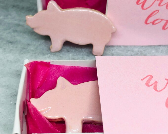 Handmade Ceramic Pink Pig Brooch, Pottery Piggy In His Own Little Box, Love Pigs, Made From Clay In My Sussex Pottery And Fired In My Kiln.