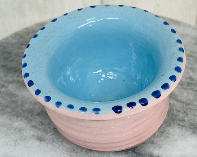 Pink and  Blue Wheel Thrown Pottery Pot, Handmade Ceramics, Ceramic Ring Bowl, Ornament, Kiln Fired Clay, Home Decor, Jewellery Dish.