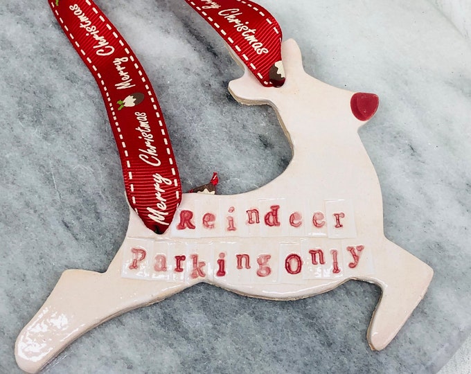 Reindeer, Christmas Pottery Decoration, Handmade Ceramics, Xmas Gift, Stocking Filler, Sussex Ceramics UK, Kiln Fired Clay, Xmas Decor.