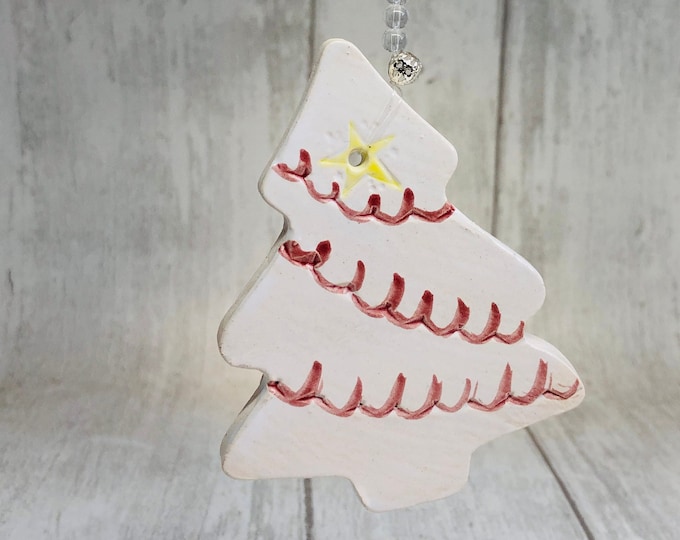 Handmade Ceramic Christmas Tree Decoration, Made In My Sussex Pottery and Fired In My Kiln, Xmas Tree Ornament, Clay Ornaments, Home Decor.