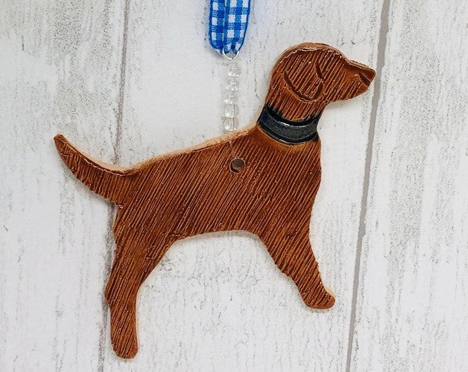 Handmade Ceramic Brown Dog Ornament, Pottery Dogs, Love Labrador Dogs, Pet Pooch, Woof, Clay Ornaments, Home Decorations, Sussex Ceramics UK