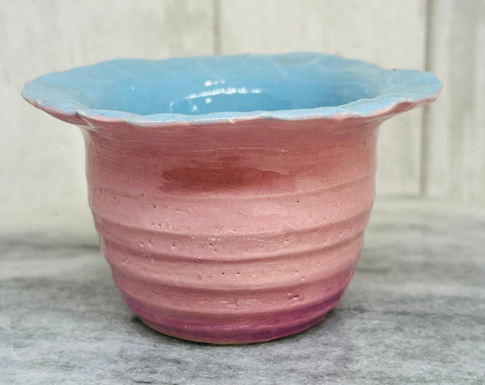 Pink and Pale Blue Wheel Thrown Pottery Pot, Handmade Sussex Ceramics UK, Ceramic Ring Bowl, Ornament, Home Decor, Jewellery Dish, Ring Pot.