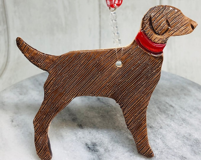 Handmade Ceramic Brown Dog Ornament, Pottery Dogs, Love Labrador Dogs, Pet Pooch, Woof, Clay Ornaments, Home Decorations, Sussex Ceramics UK
